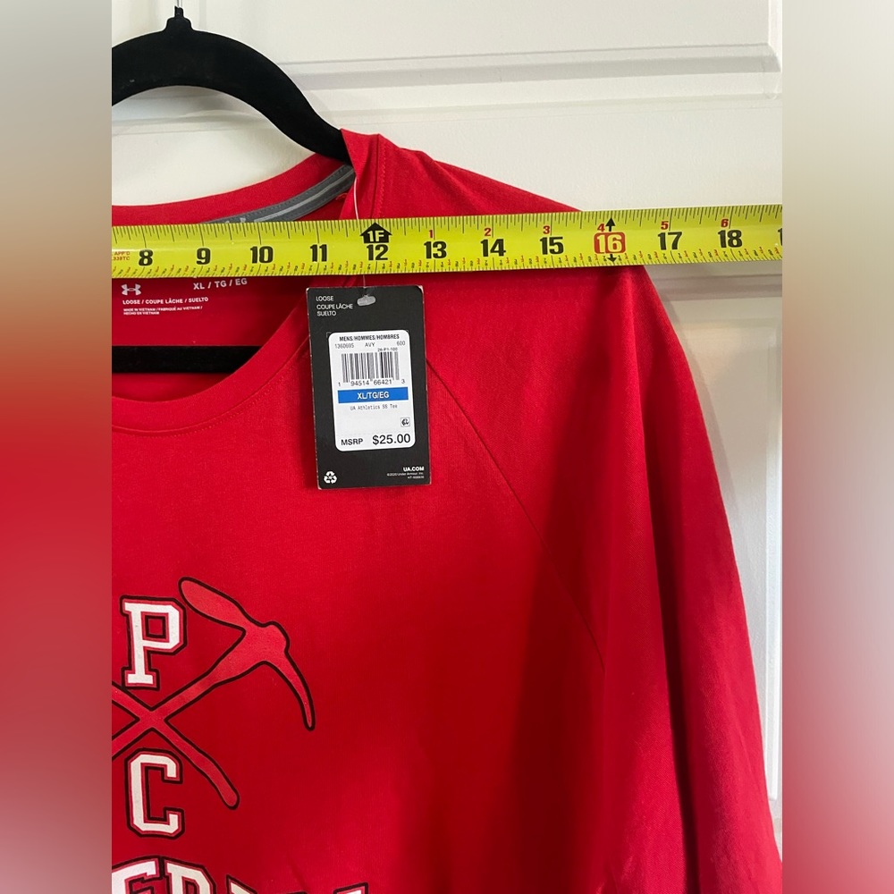 NWT Under Armour Loose Red Short Sleeve Shirt Men Baseball P/C Print Size XL - Picture 6 of 10